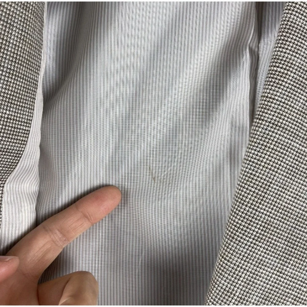 Jos A Bank Linen Wool Blazer Sport Coat Men 44XL Beige Houndstooth 2 Button